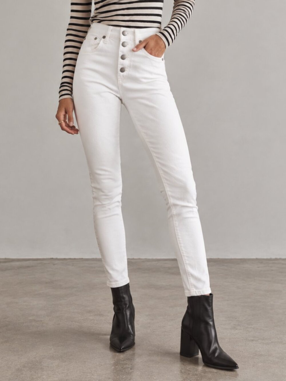 RAG & BONE Nina High Rise Ankle Skinny Button Fly White Stretch Jeans 26 EUC
